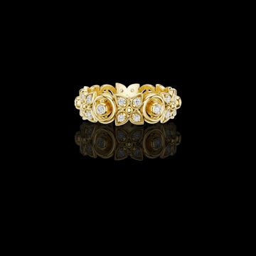 0.70 TCW Royal Bloom Moissanite Round Cut Diamond Sculpted Floral Brilliance Couture Luxury Band