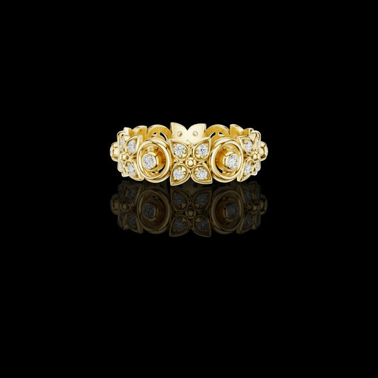 0.36 TCW Royal Bloom Moissanite Round Cut Diamond Sculpted Floral Brilliance Couture Luxury Band