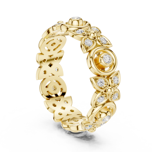 0.36 TCW Royal Bloom Lab Grown Round Cut Diamond Sculpted Floral Brilliance Couture Luxury Band