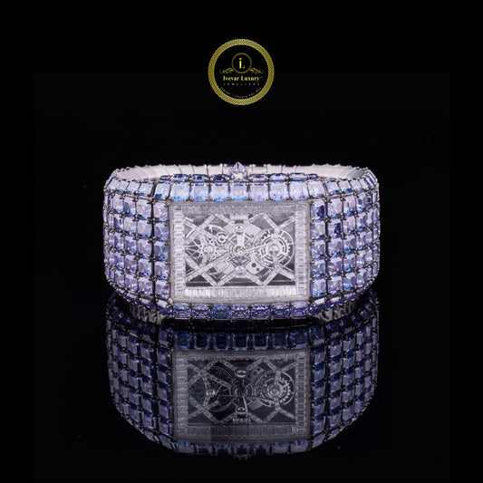 Supreme 130 Carat Imperial Full Silver Watch – Baguette Dial & Asscher Cut Diamonds