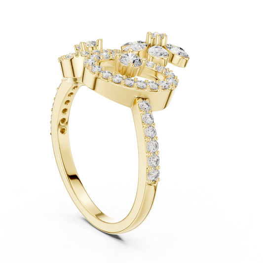Round Cut Floral Halo Lab Diamond Ring Pear Accent Petals - view 3