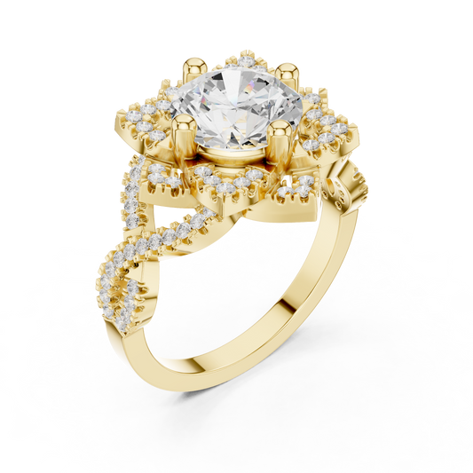 Round Floral Halo Lab Diamond Split Shank Engagement Ring - view 4