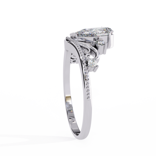 0.97 CT Classic Lab Grown Diamond Vintage Pear Cut Filigree Tiara Crown Royal Statement Wedding Ring for Her