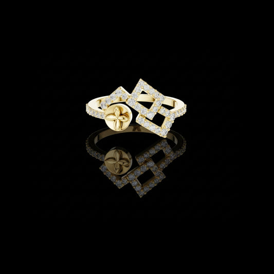 0.33 TCW Glossy Moissanite Round Cut Geometric Diamond Ring with Signature Floral Coin Design Ring