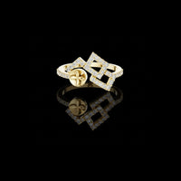 0.50 TCW Glossy Moissanite Round Cut Geometric Diamond Ring with Signature Floral Coin Design Ring