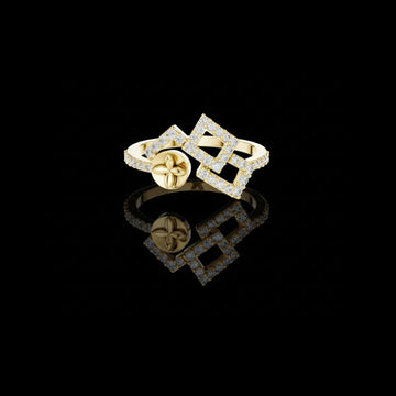 0.50 TCW Glossy Moissanite Round Cut Geometric Diamond Ring with Signature Floral Coin Design Ring