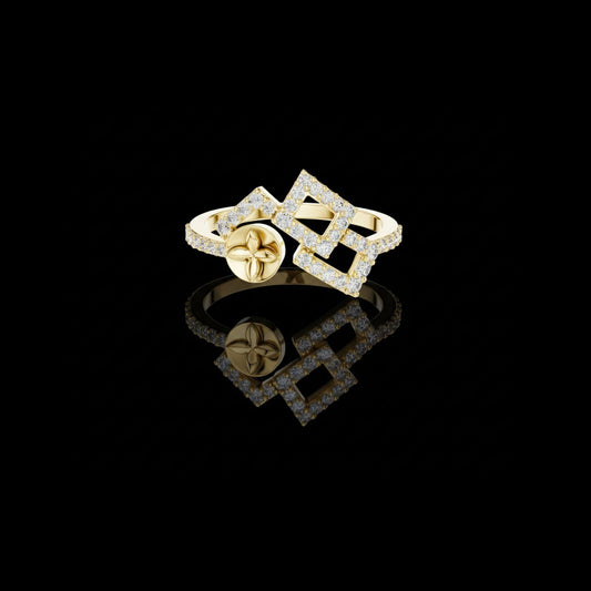 0.50 TCW Glossy Lab Grown Round Cut Geometric Diamond Ring with Signature Floral Coin Design Ring