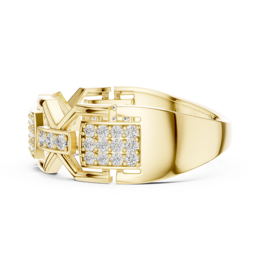Round Cut Lab Grown Diamond Men's Rectangular Pave Openwork Gold Ring - view 4