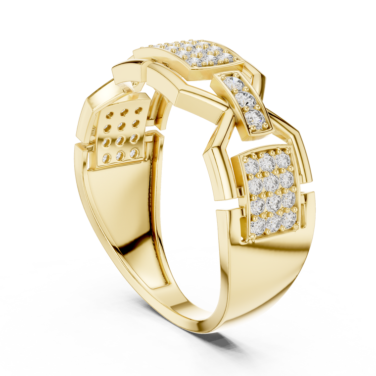 Round Cut Moissanite Men's Rectangular Pave Openwork Gold Ring - view 3