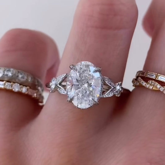 Vintage Oval Moissanite Filigree Engagement Ring - view 3