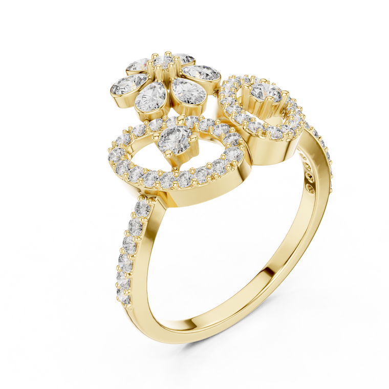 Round Cut Floral Halo Lab Diamond Ring Pear Accent Petals - view 2