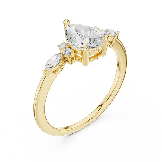 Pear Cut Moissanite Engagement Ring With Sidestone - view 2