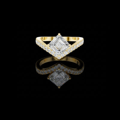 Chevron Asscher Cut Lab Diamond Ring For Women