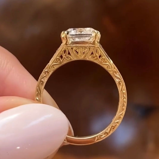 Vintage Cushion Cut Lab Diamond Engagement Ring With Ruby Filigree Accents - view 3