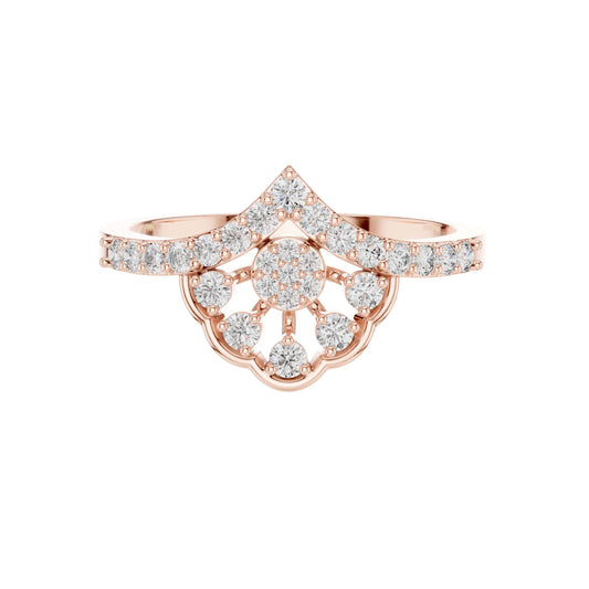 0.31 TCW Mandala Inspired Lab Grown Diamond Chevron Ring with Pave Set Round Brilliant Diamonds
