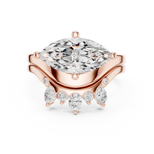 East West Marquise Cut Cluster Dual Band Moissanite Bridal Ring Set - view 2