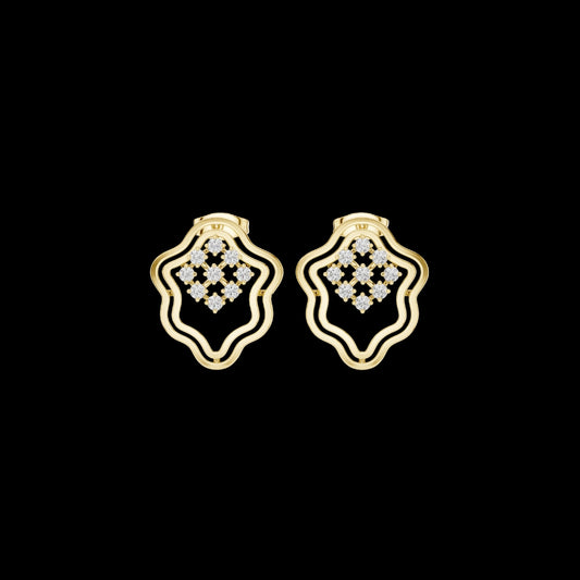 0.36 TCW Floating Grid Design Scalloped Frame Moissanite Round Diamond Cluster Stud Earrings Gold