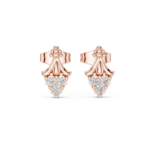 0.18 TCW Vintage Scroll Moissanite Diamond Stud Triple Round Diamond Cluster Ornate Crown Motif Earrings