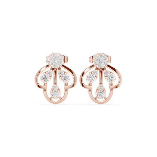 Openwork Lotus Motif Round Brilliant Lab Diamond Stud Earrings For Women - view 2
