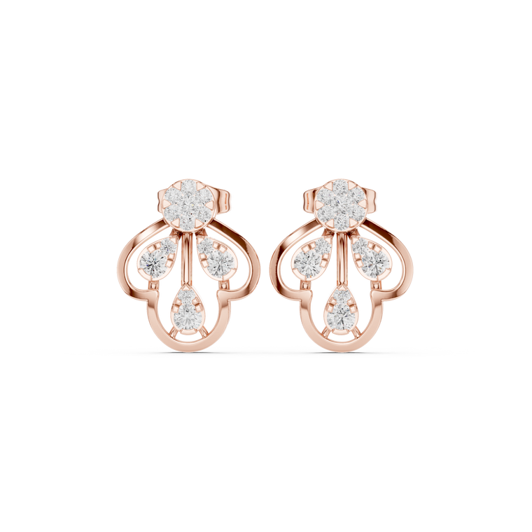Openwork Lotus Motif Round Brilliant Lab Diamond Stud Earrings For Women - view 2