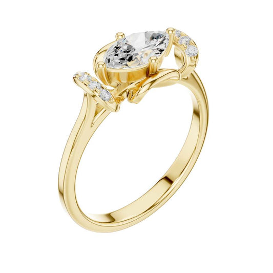 Marquise Cut Moissanite Ring Prong Setting and Side Accents - view 4