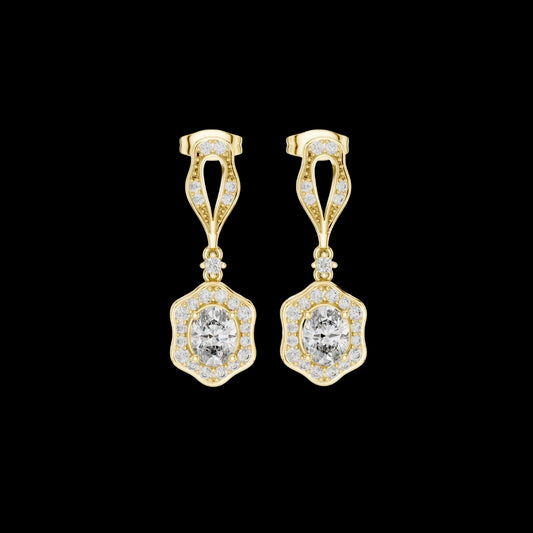 0.45 CT Vintage Inspired Oval Halo Moissanite Drop Earrings in Gold with Sculpted Openwork For Confident Girls Accent