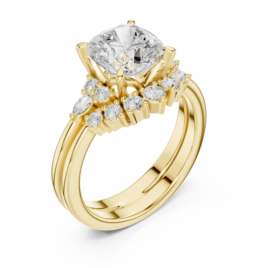 Double Band Cushion Cut Cluster Lab Diamond Anniversary Ring - view 4
