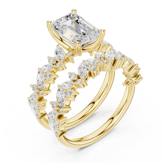Emerald Cut Women's Marquise Cluster Bridal Ring Set - view 4