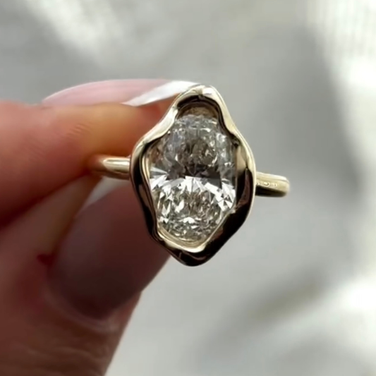 2.20 TCW Dazzling Sculptural Bezel Set Oval Cut Moissanite diamond Solitaire Engagement Ring For Her