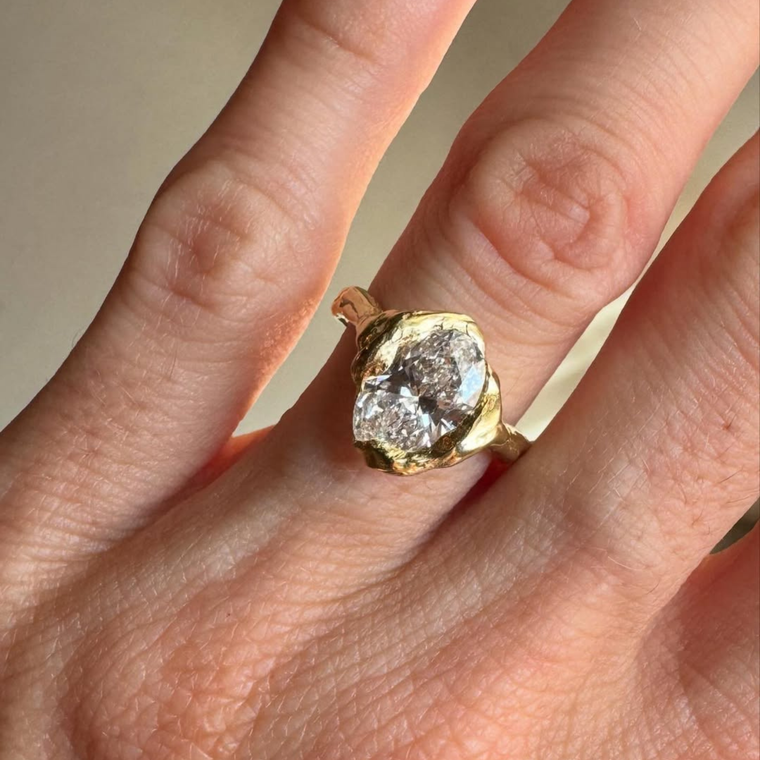 Oval Cut Moissanite Bezel Set Unique Style Solitaire Ring - view 2
