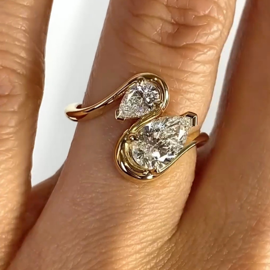 Pear Cut Lab Diamond Toi et Moi Bypass Ring - view 3