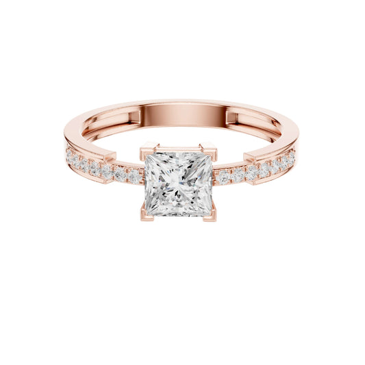 0.70 CT Opulent Princess Cut Moissanite Diamond Ring with Channel Set Side Accents