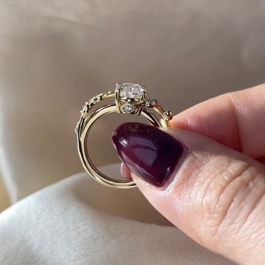 Nature Inspired Oval Cut Moissanite Vine Engagement Ring - view 3