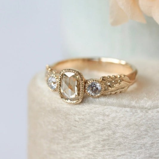 0.95 CT Vintage Moissanite Rose Cut Diamond Ring with Handcrafted Engagement Beauty