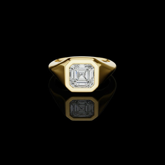2.00 TCW Bright Lab Grown Asscher Cut Bezel Set Diamond Modern Statement & Signet Style Ring