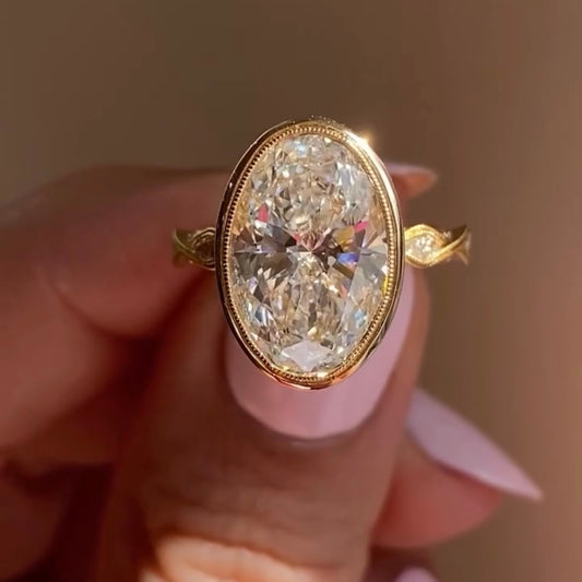 4.45 CT Antique Inspired Lab Grown Oval Cut Diamond Bezel Set Engagement Ring For Beautiful One