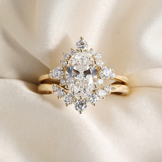 2.40 CT Elegant Oval Cut Lab Grown Diamond Halo Ring with Floral Cluster Ring