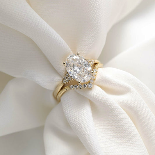 3.40 CT Luxury Oval Cut Moissanite Diamond Ring with Curved Split Shank Band and Pave Accents