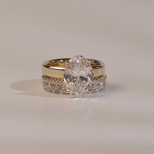 3.50 CT Sculptural Oval Cut Lab Grown Diamond Ring with Layered Pavé Diamond Accents