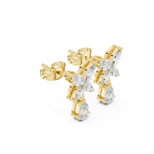 0.31 CT Modern Moissanite Pear Cut Butterfly Drop Diamond Earrings with Marquise Accents