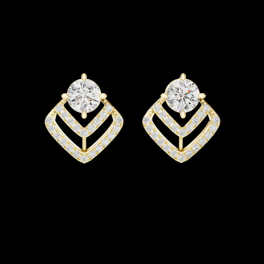 2.50 CT Modern Moissanite Round Cut Diamond Chevron Stud Earrings Luxury Statement Design