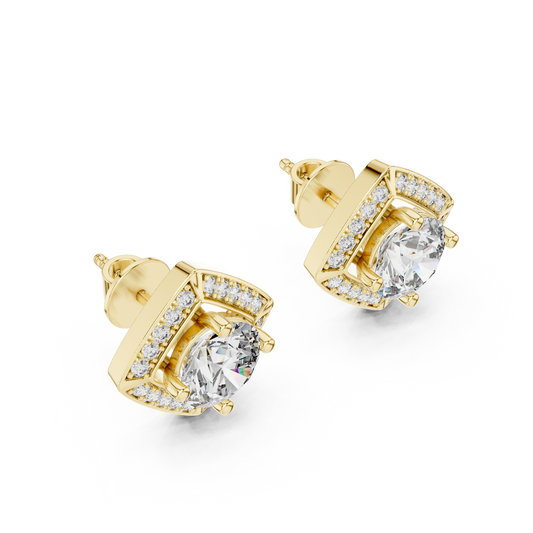 2.50 CT Iconic Geometric Lab Grown Cushion Shape Diamond Halo Stud Earrings For Everyday Elegance
