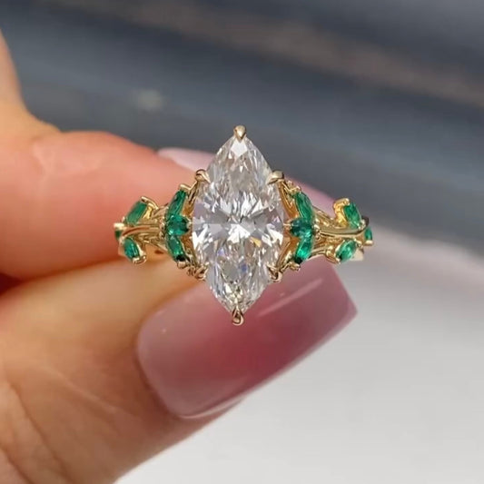 1.95 CT Stunning Lab Grown Marquise Cut Diamond Ring with Side Accents For Cocktail Party
