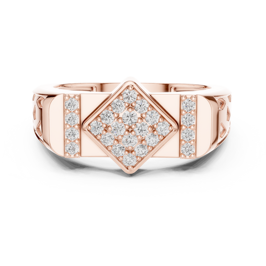 0.35 TCW Iconic Round Moissanite Diamond Square Cluster with Side Pave Accents Geometric Openwork Statement Ring