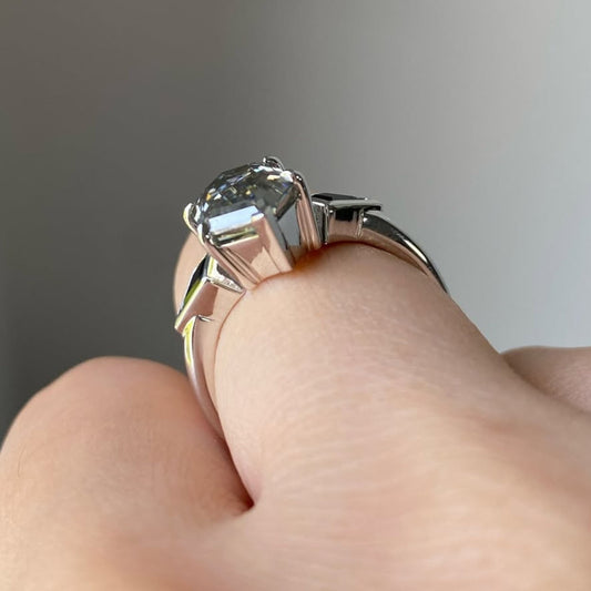 Antique Cut Moissanite Geometric Ring With Kite Side Stones - view 3