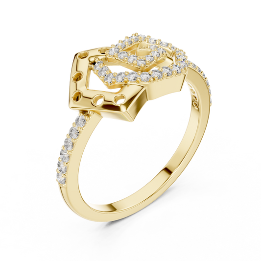 0.26 TCW Desire Moissanite Round Cut Hexagon Style Ring with Geometric Spiral Design