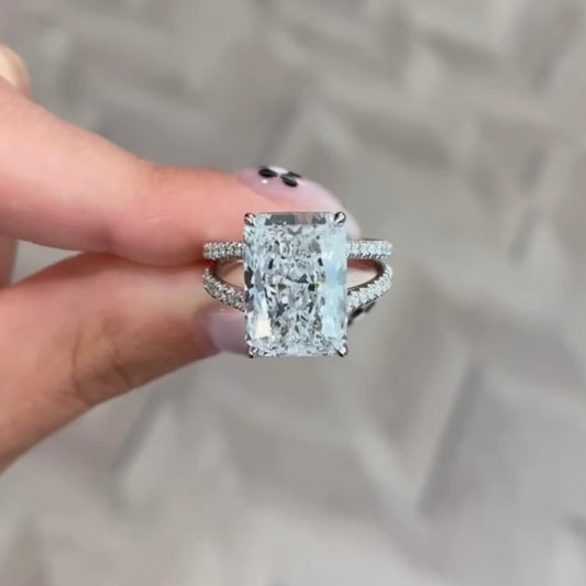 4.00 CT Flawless Sparkle Lab Grown Radiant Cut Diamond Ring With Double Pave Band
