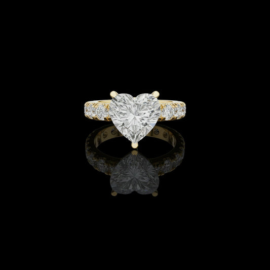3.00 CT Glossy Lab Grown Heart Cut Diamond Solitaire Ring with Pavé Band Love Statement Ring