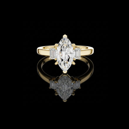Marquise Cut Lab Diamond Ring with Baguette Side Stones