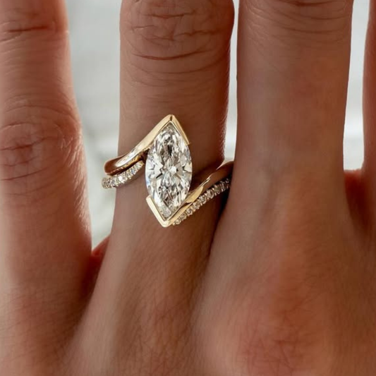 2.70 CT Luxury Marquise Cut Moissanite Diamond Asymmetrical Ring Delicate Bridal Set Fine Jewelry